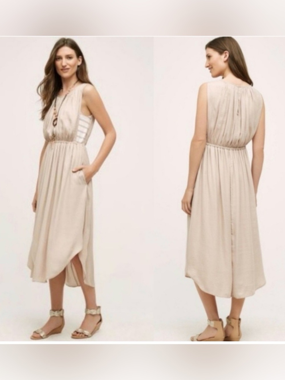 Dolan for Anthropologie Sleeveless Cream Midi Dress with Gathered Waist